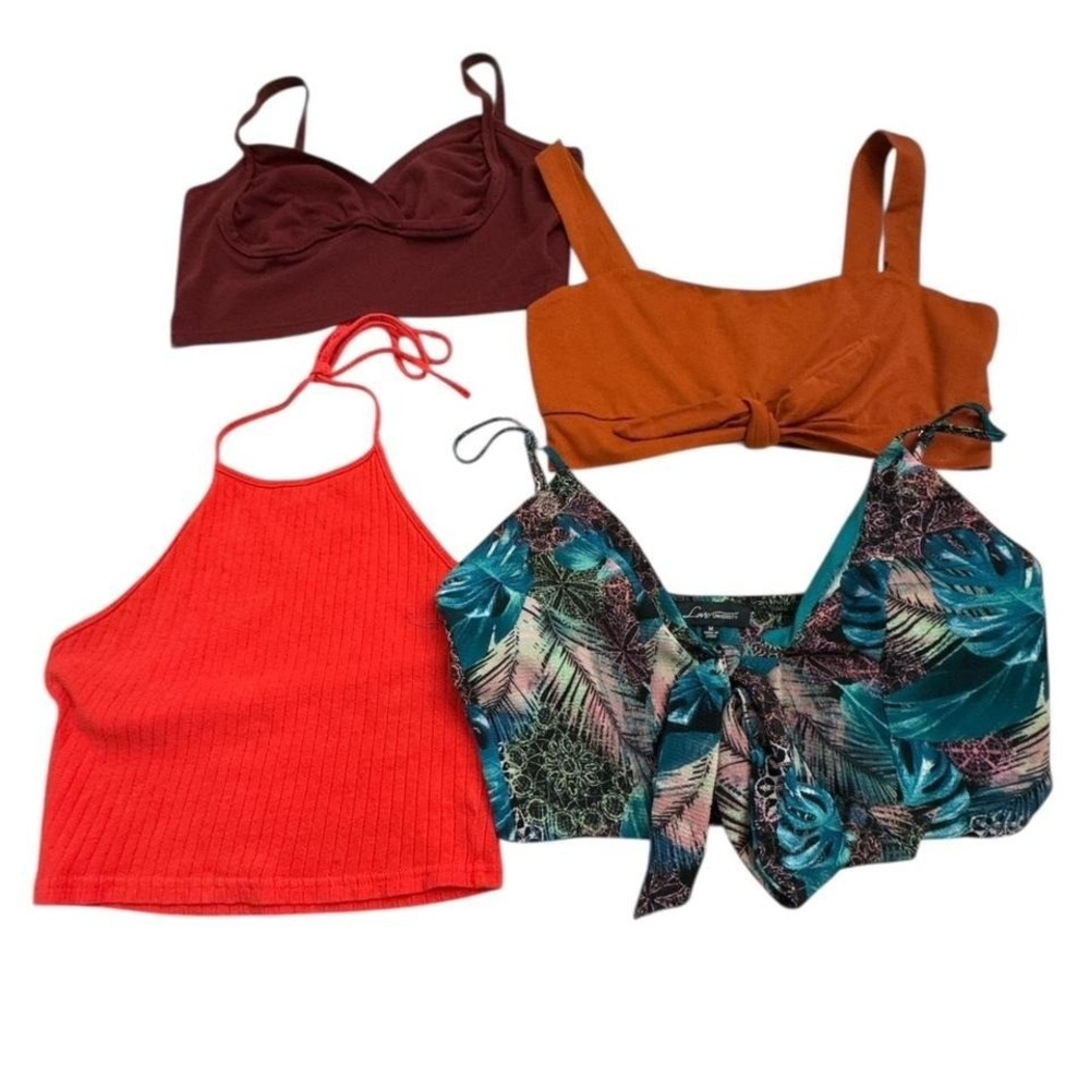 4 Crop Top‎ Bundle Aesthetic, Tie-Front, Halter, Wrap, Summer Ready Medium Sizes